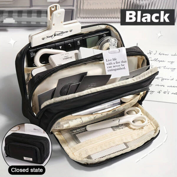 Large Capacity 3 Layers Pen Box  Pen Holder Pouch